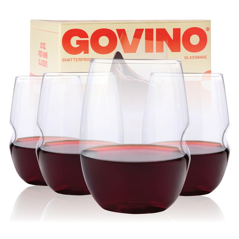 govino Unbreakable Stemless Wine Glass â€“ Set of 4, 16oz, Dishwasher Safe, BPA-free Tritan, Clear Stemless Red Wine Glasses, Shatterproof for Indoor, Outdoor, Everyday Use. Reusable, Made in the USA - Image 2